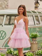 Layla | A - Line Deep V Neck Tiered Short Homecoming Dress - KissProm