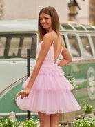 Layla | A - Line Deep V Neck Tiered Short Homecoming Dress - KissProm