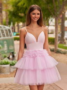 Layla | A - Line Deep V Neck Tiered Short Homecoming Dress - KissProm