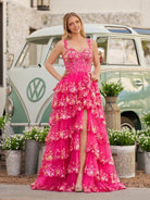 Capri | A - Line Lace Off - the - Shoulder Tiered Long Prom Dress with Slit - KissProm