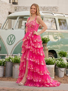 Capri | A - Line Lace Off - the - Shoulder Tiered Long Prom Dress with Slit - KissProm