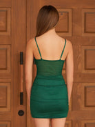 Ioanna | Dark Green Bow Bust Glitter Sheath Homecoming Dress - KissProm