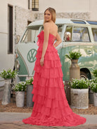 Cinizia | Chiffon Fuchsia Sweetheart Tiered Ruffles Prom Dress with Slit - KissProm