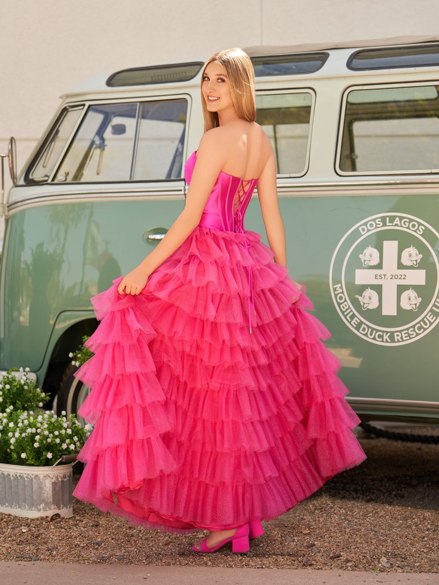 Rozara | Fuchsia A - Line Sweetheart Keyhole Tiered Tulle Long Prom Dresses - KissProm