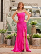 Miles | Mermaid Strapless Asymmetrical Beaded Long Prom Dress with Slit - KissProm
