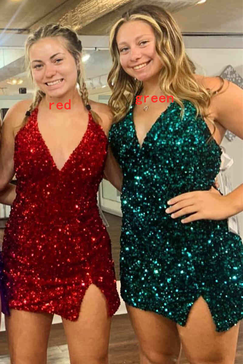 Sheath V-Neck Sequins Homecoming Dress