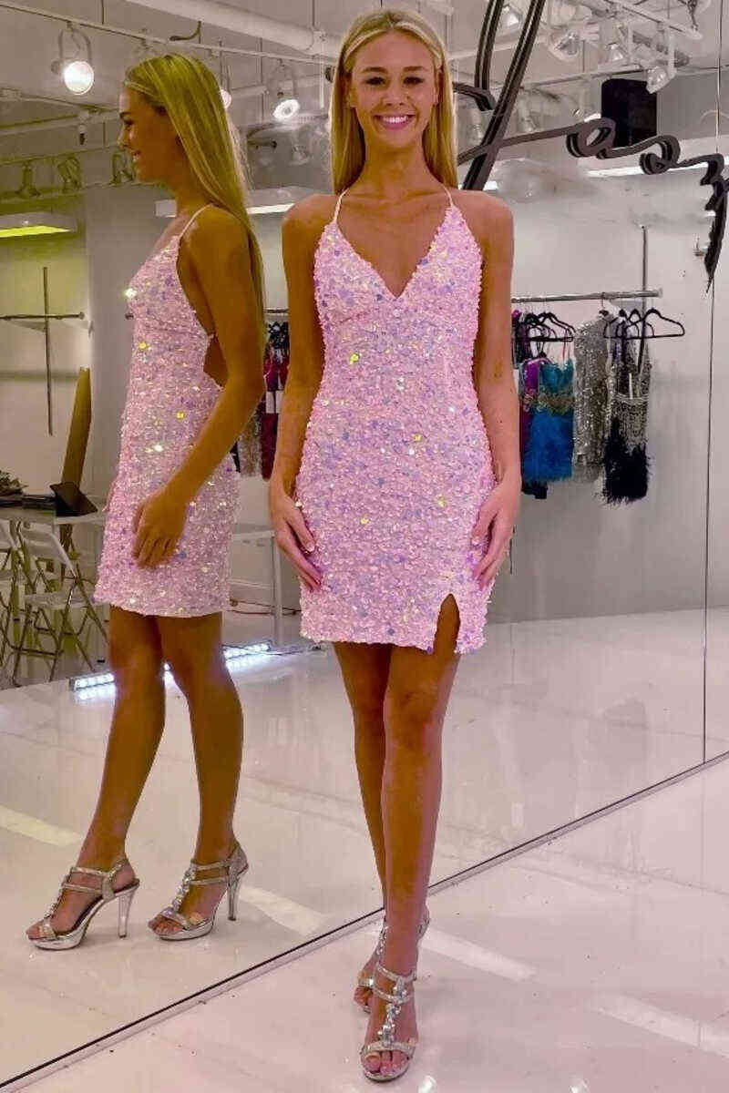 Sheath V-Neck Sequins Homecoming Dress