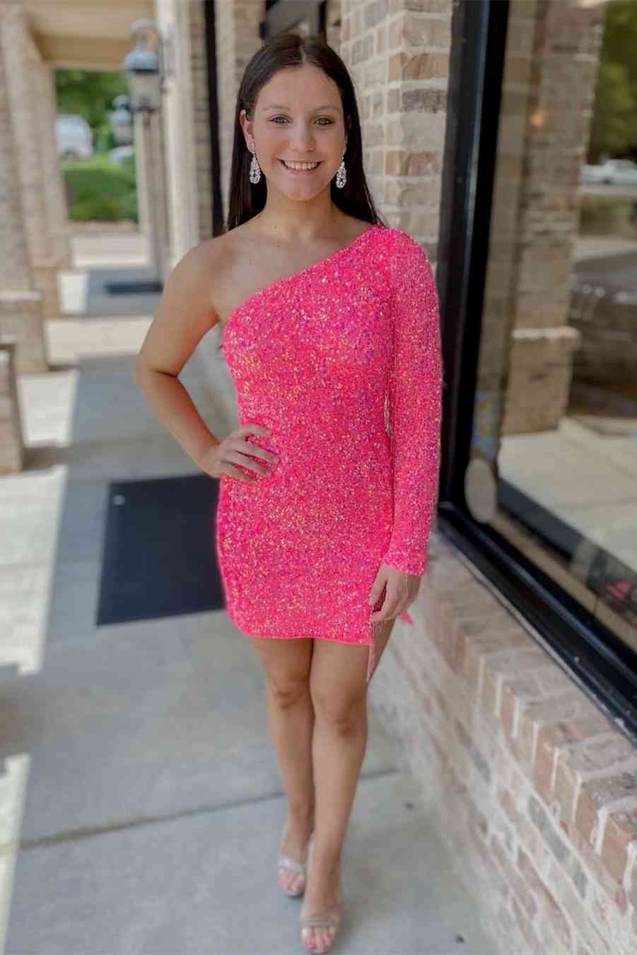 Sheath Long Sleeve Fringe Sequins Homecoming Dress