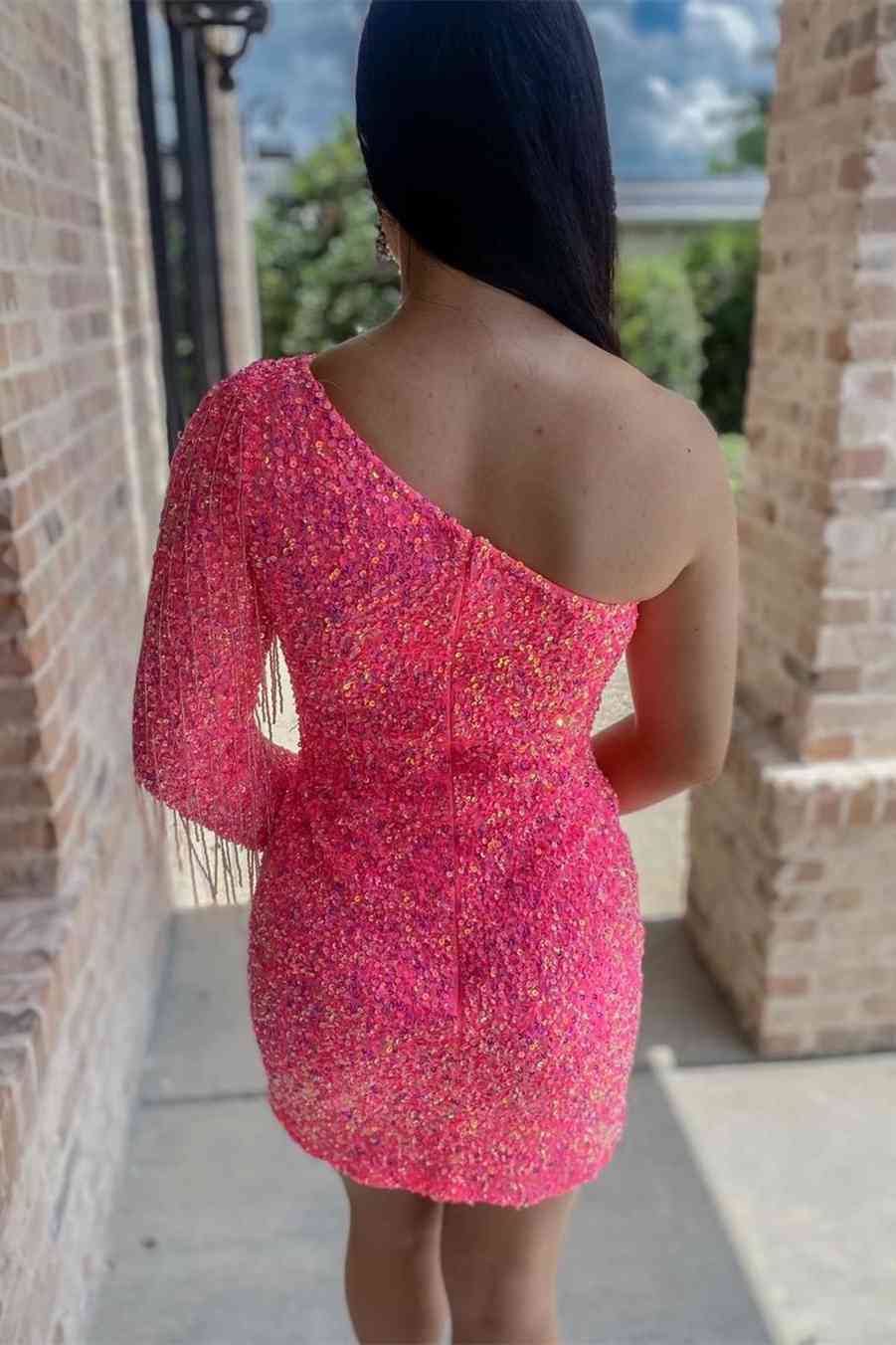 Sheath Long Sleeve Fringe Sequins Homecoming Dress