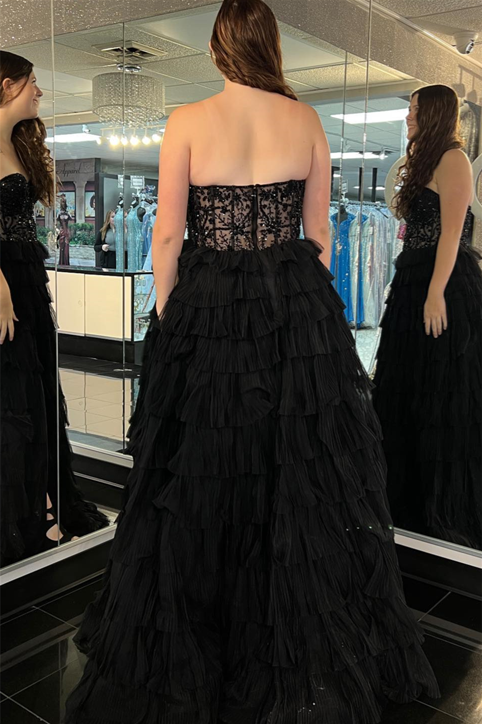 A-line Strapless Tulle Long Prom Dress with Slit