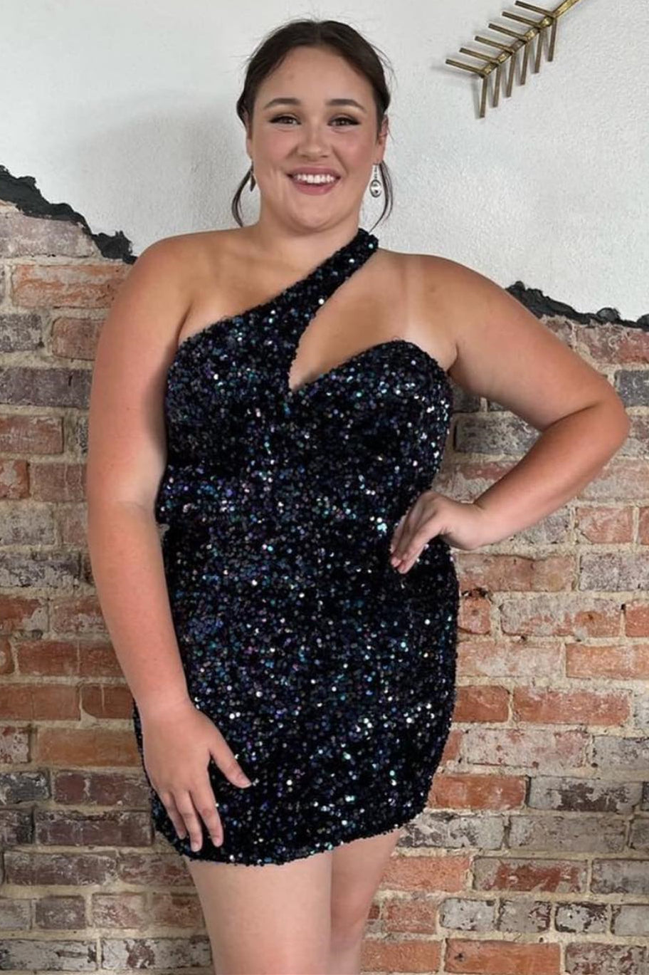Sheath Asymmetrical One Shoulder Sequins Homecoming Dress