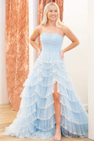 Braelyn | Light Blue Strapless Layered Tulle Prom Dress with Sequins - KissProm