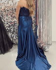 Sheath Strapless Corset Satin Prom Dress with Slit