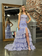 Andrea |Sheath One Shoulder Tiered Lace Long Prom Dress - KissProm