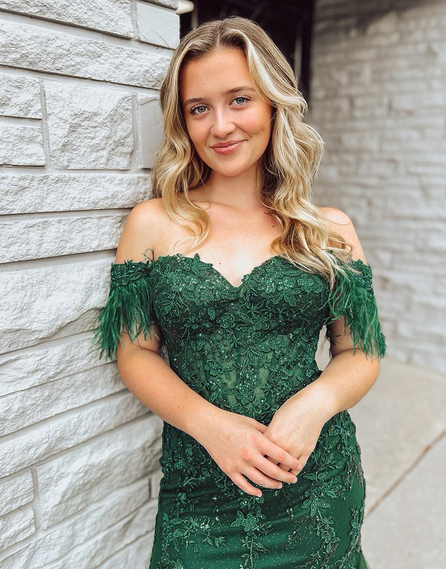 Dark Green Mermaid Long Corset Prom Dress With Appliques