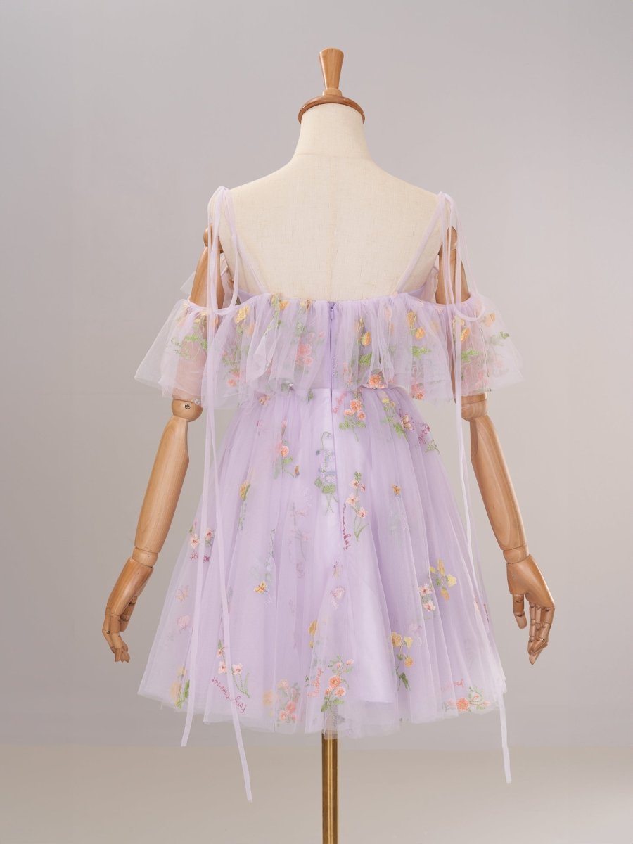 Lavender Off the Shoulder Corset Homecoming Dress with Ruffles - KissProm