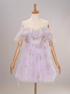 Lavender Off the Shoulder Corset Homecoming Dress with Ruffles - KissProm