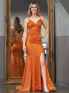 Emaree | Sparkly Mermaid V Neck Sequins Long Prom Dresses with Slit - KissProm