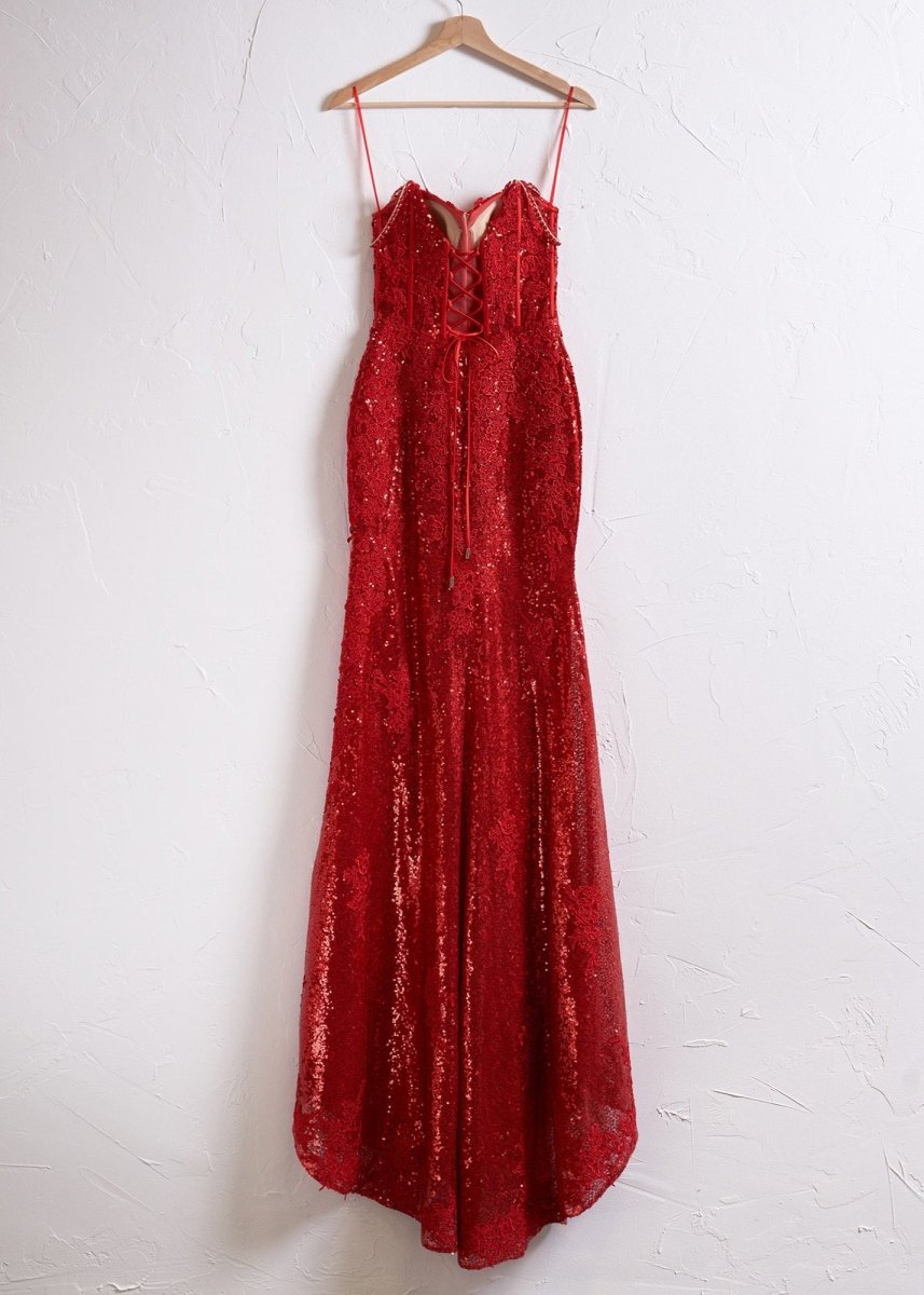 Kairi |Mermaid Spaghetti Straps Appliques Prom Dress with Slit - KissProm