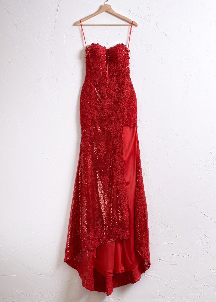 Kairi |Mermaid Spaghetti Straps Appliques Prom Dress with Slit - KissProm