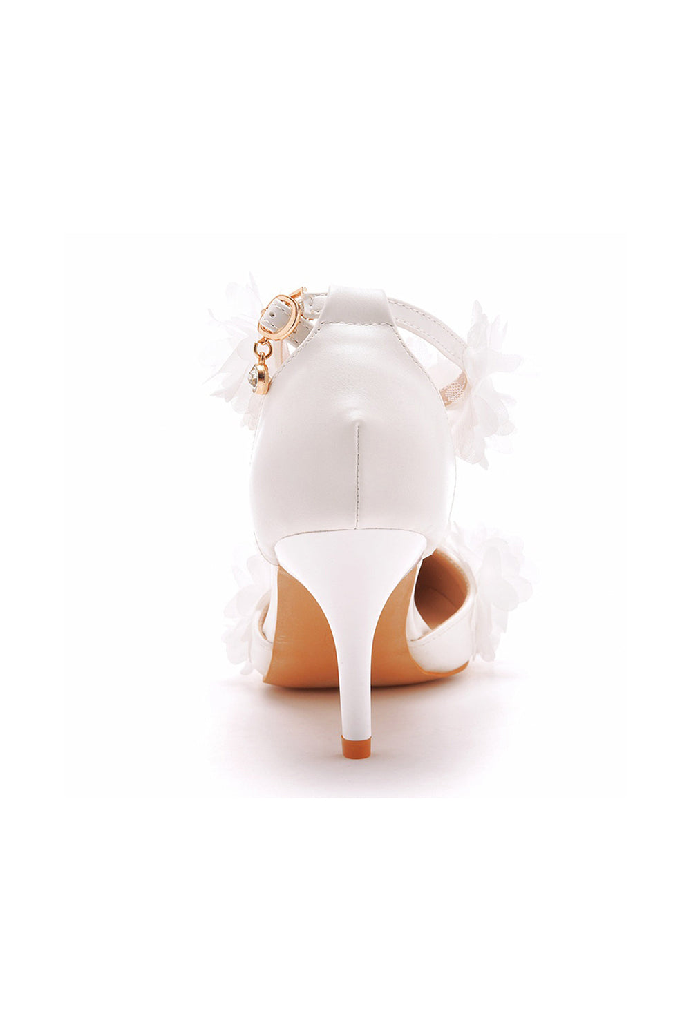 White Flowers Pointed Toe Ankle Strap High Heels