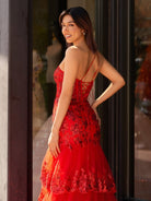 Andrea |Sheath One Shoulder Tiered Lace Long Prom Dress - KissProm