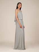 KissDress-Rhoswen Sliver Sheath Chiffon Halter Neck Long Bridesmaid Dress