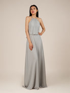 KissDress-Rhoswen Sliver Sheath Chiffon Halter Neck Long Bridesmaid Dress