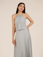 KissDress-Rhoswen Sliver Sheath Chiffon Halter Neck Long Bridesmaid Dress