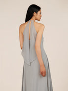 KissDress-Rhoswen Sliver Sheath Chiffon Halter Neck Long Bridesmaid Dress