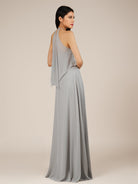 KissDress-Rhoswen Sliver Sheath Chiffon Halter Neck Long Bridesmaid Dress