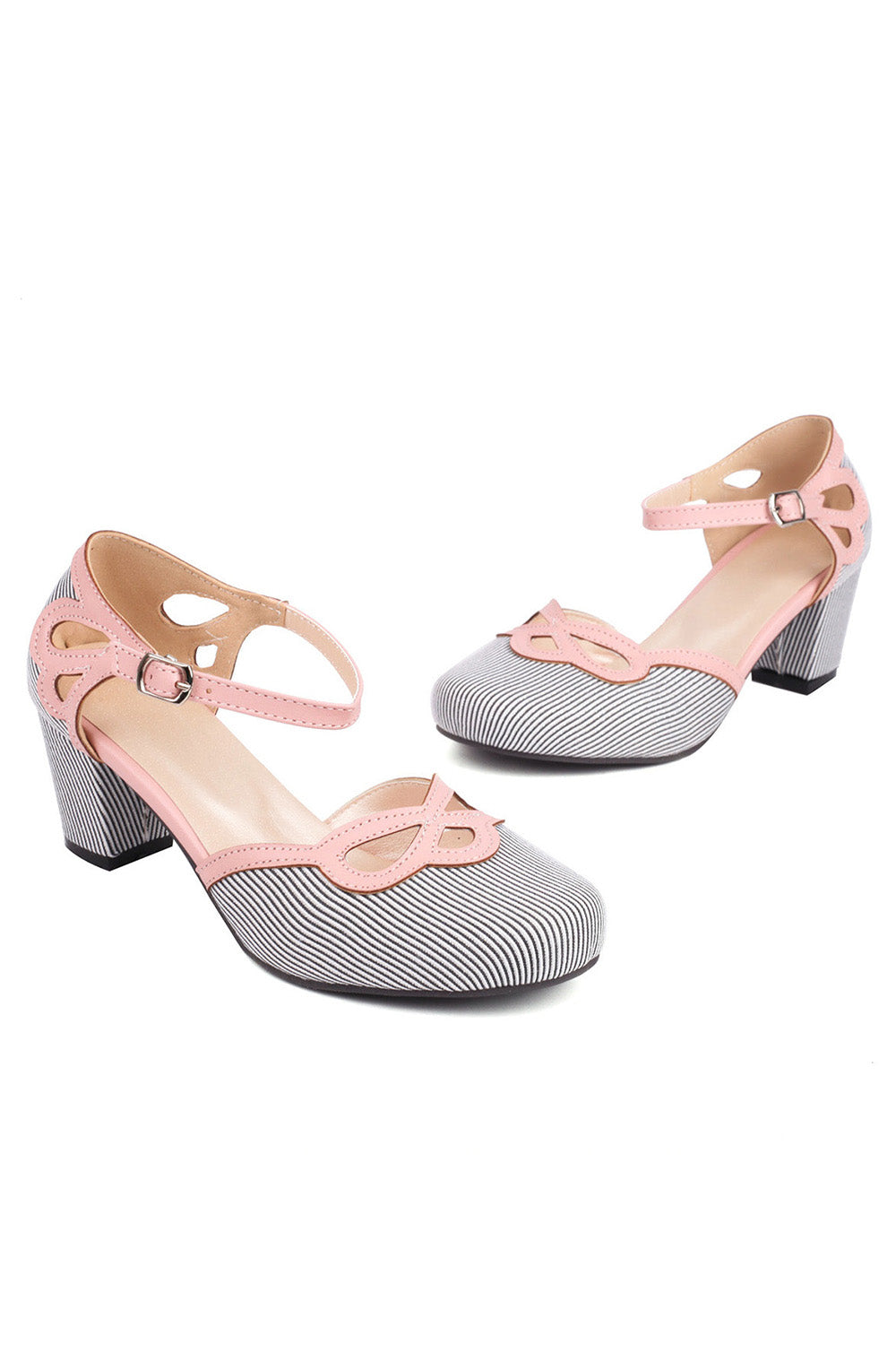 Stripe &amp; Polka Dots Buckled High Heel Shoes
