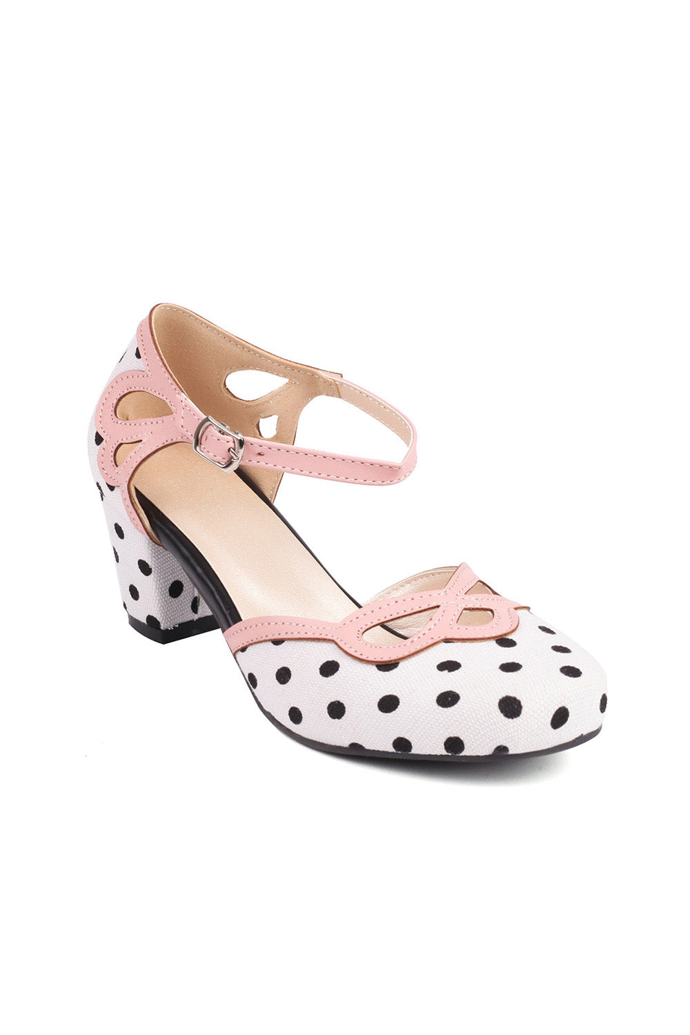 Stripe &amp; Polka Dots Buckled High Heel Shoes