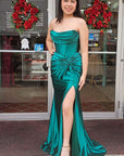 Mermaid Strapless Satin Long Prom Dress With Slit