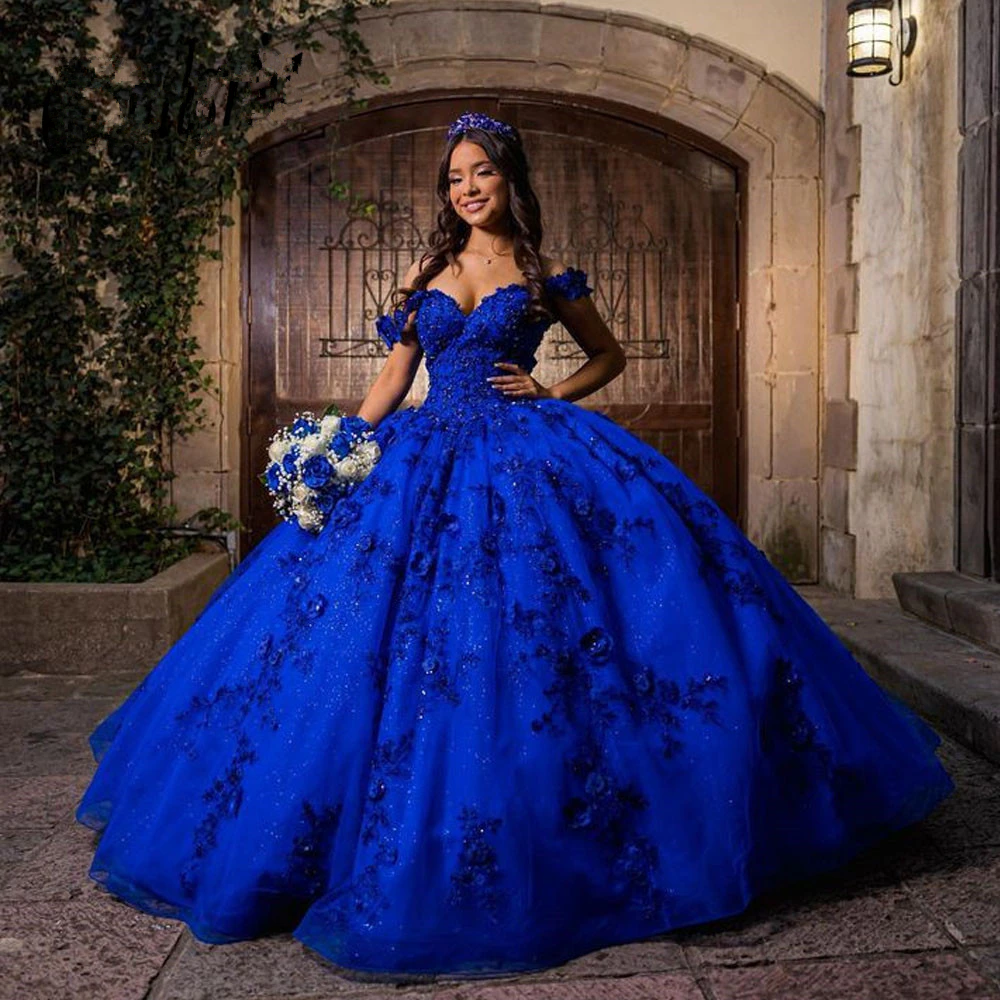 Royal Blue Quinceanera Dresses Off the Shoulder Puffy Ball Gown
