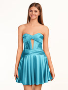 Tricia | A - line Strapless Fuchsia Pleated Homecoming Dress with Keyhole - KissProm
