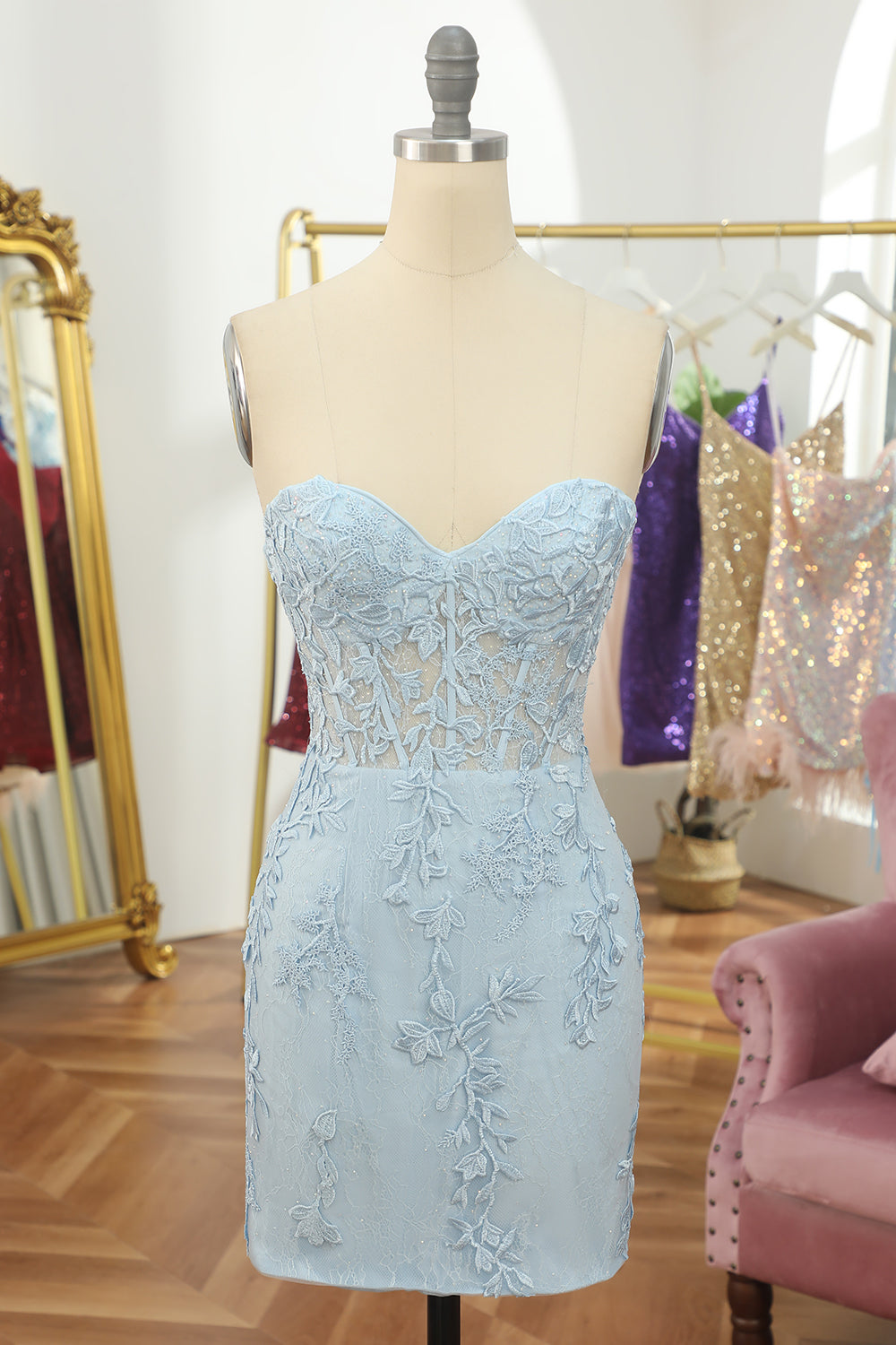 Pink Tight Short Homecoming Dress with Appliques