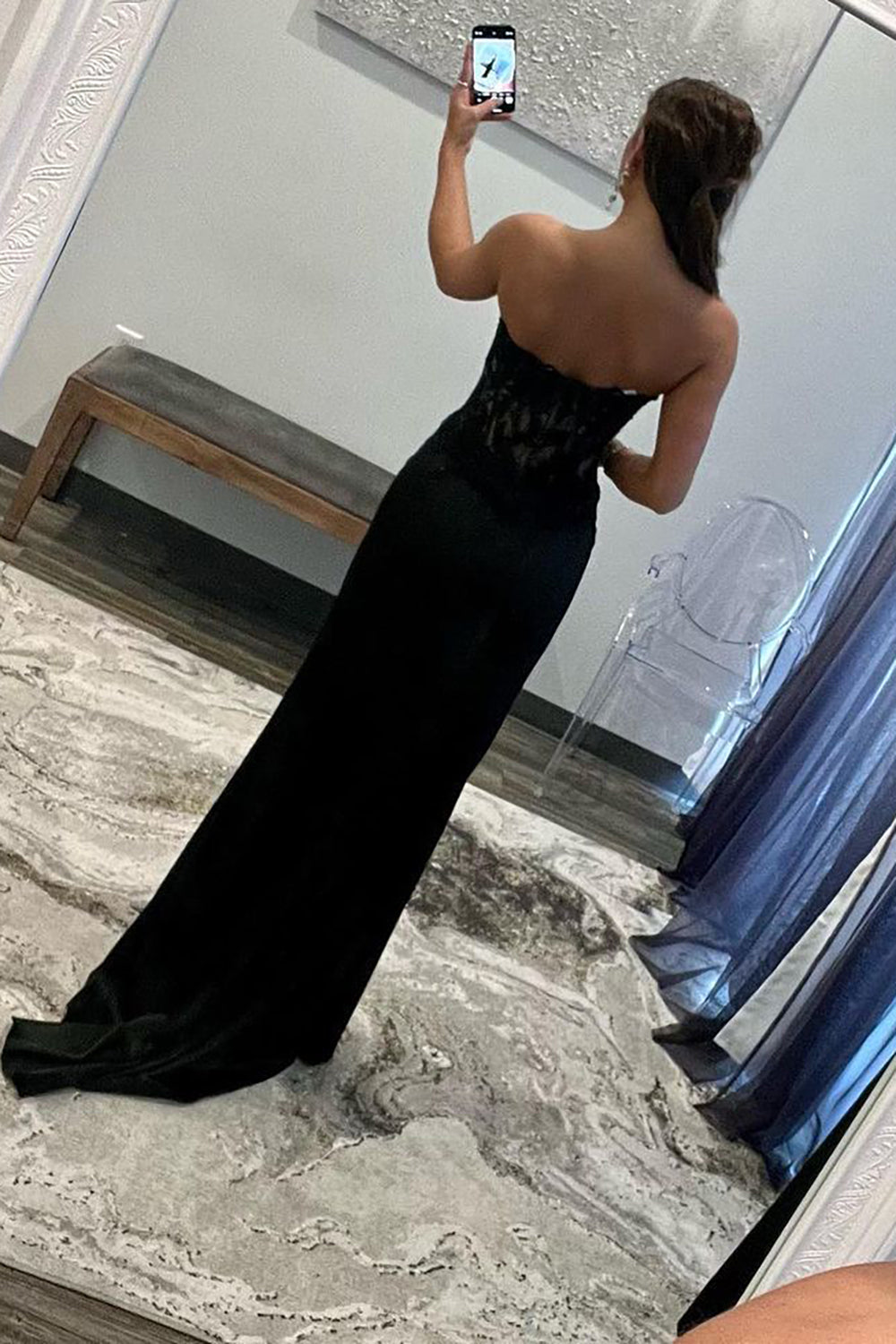 Black Sheath Sweetheart Long Satin Prom Dress with Slit