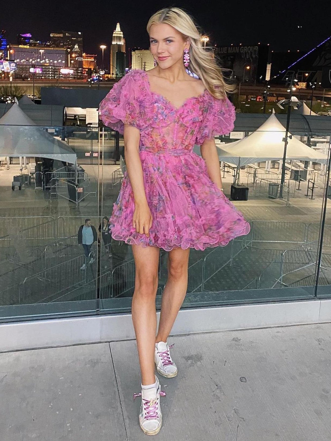 Pink A Line Off the Shoulder Floral Printed Homecoming Dress