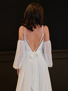 A - Line Chiffon Detachable Puffy Sleeves Wedding Dress - KissProm