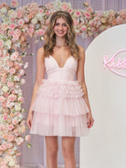 Layla | A - Line Deep V Neck Tiered Short Homecoming Dress - KissProm
