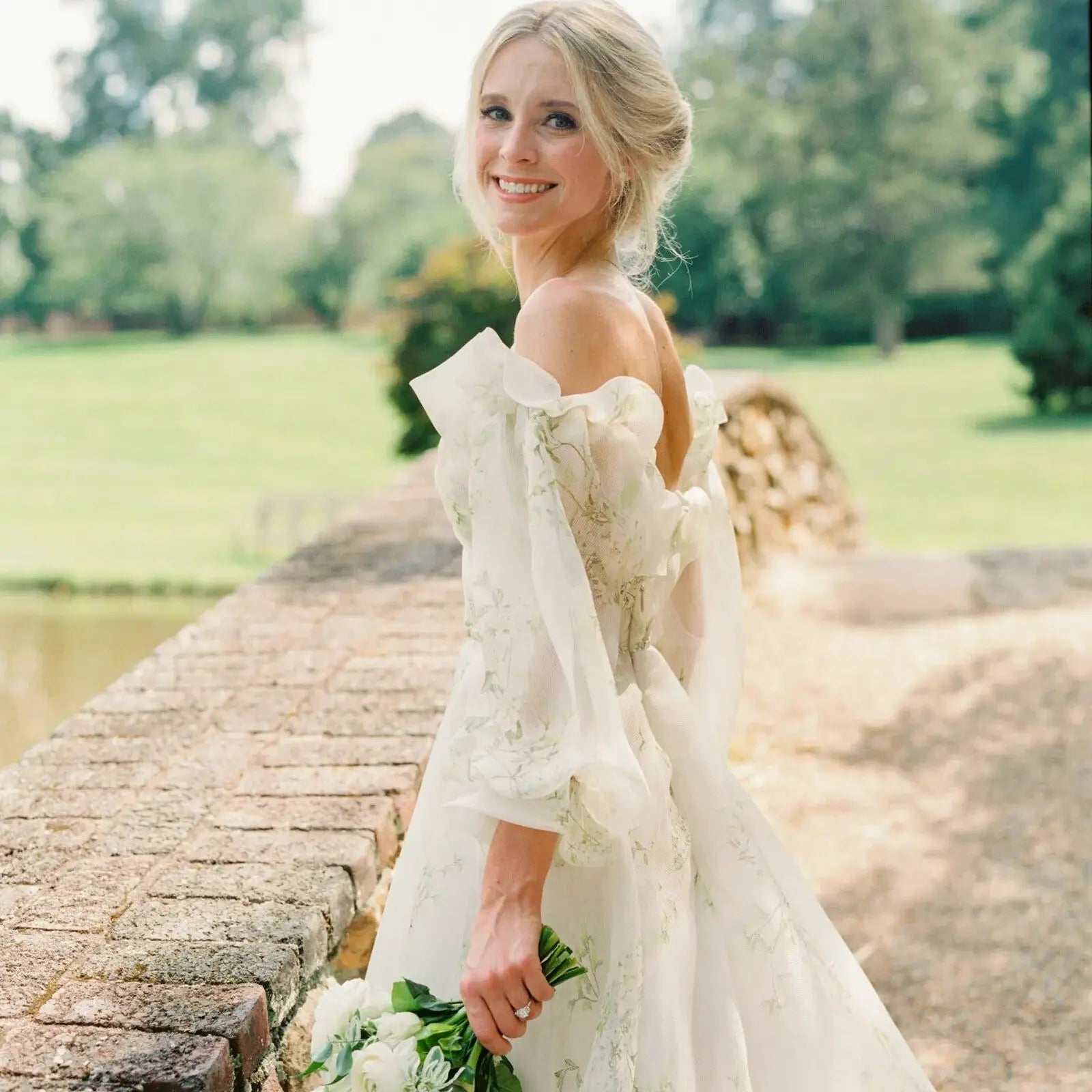 A-Line Floral Appliqued Majesty Bridal Wedding Dress with Ruffles