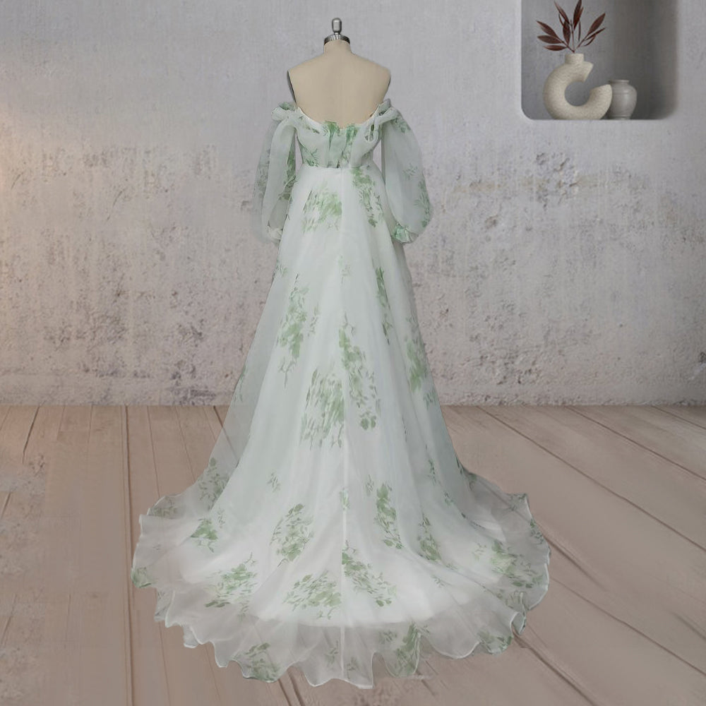 A-Line Floral Appliqued Majesty Bridal Wedding Dress with Ruffles