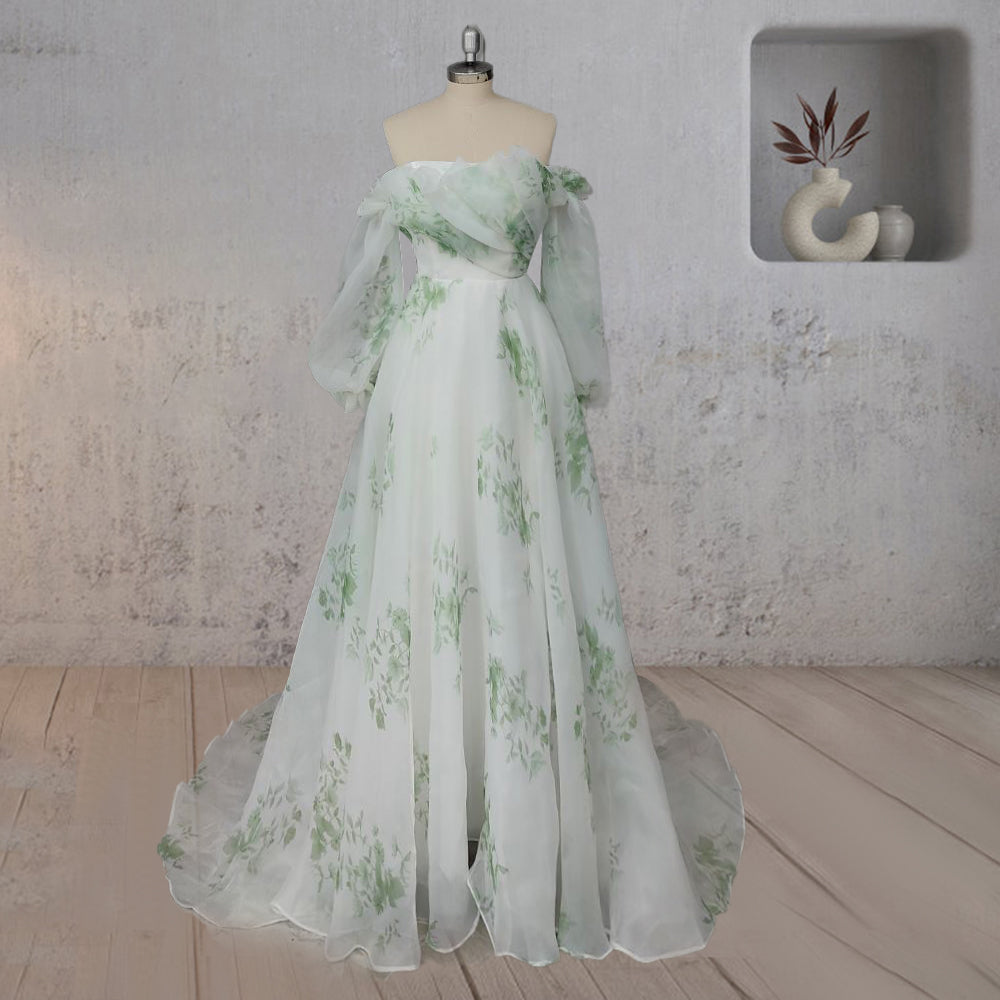 A-Line Floral Appliqued Majesty Bridal Wedding Dress with Ruffles