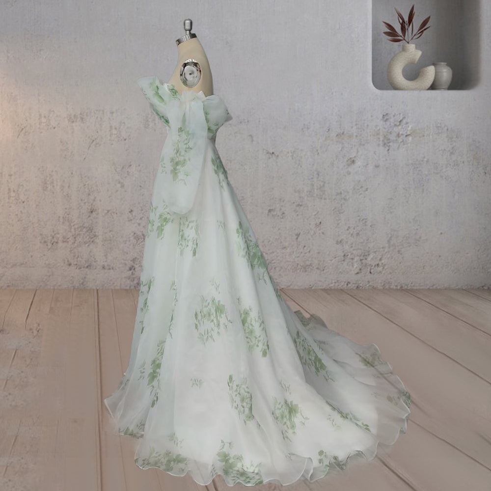 A-Line Floral Appliqued Majesty Bridal Wedding Dress with Ruffles