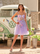 Janeka | A - Line Lavender Bloom Mini Homecoming Dress - KissProm