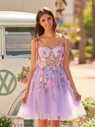 Janeka | A - Line Lavender Bloom Mini Homecoming Dress - KissProm