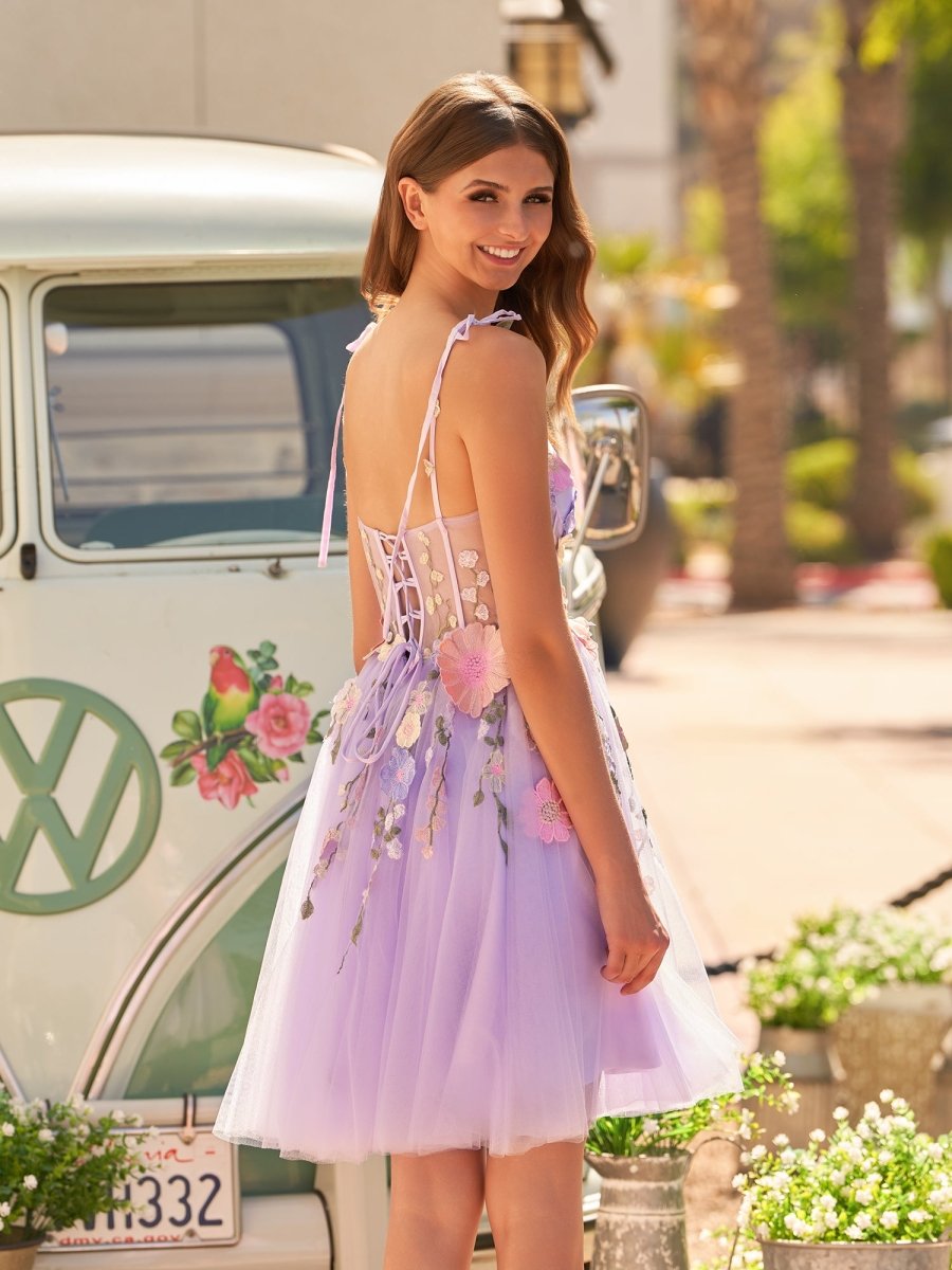 Janeka | A - Line Lavender Bloom Mini Homecoming Dress - KissProm