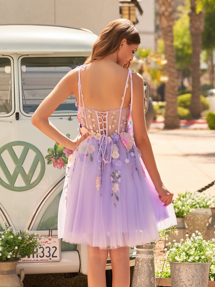 Janeka | A - Line Lavender Bloom Mini Homecoming Dress - KissProm