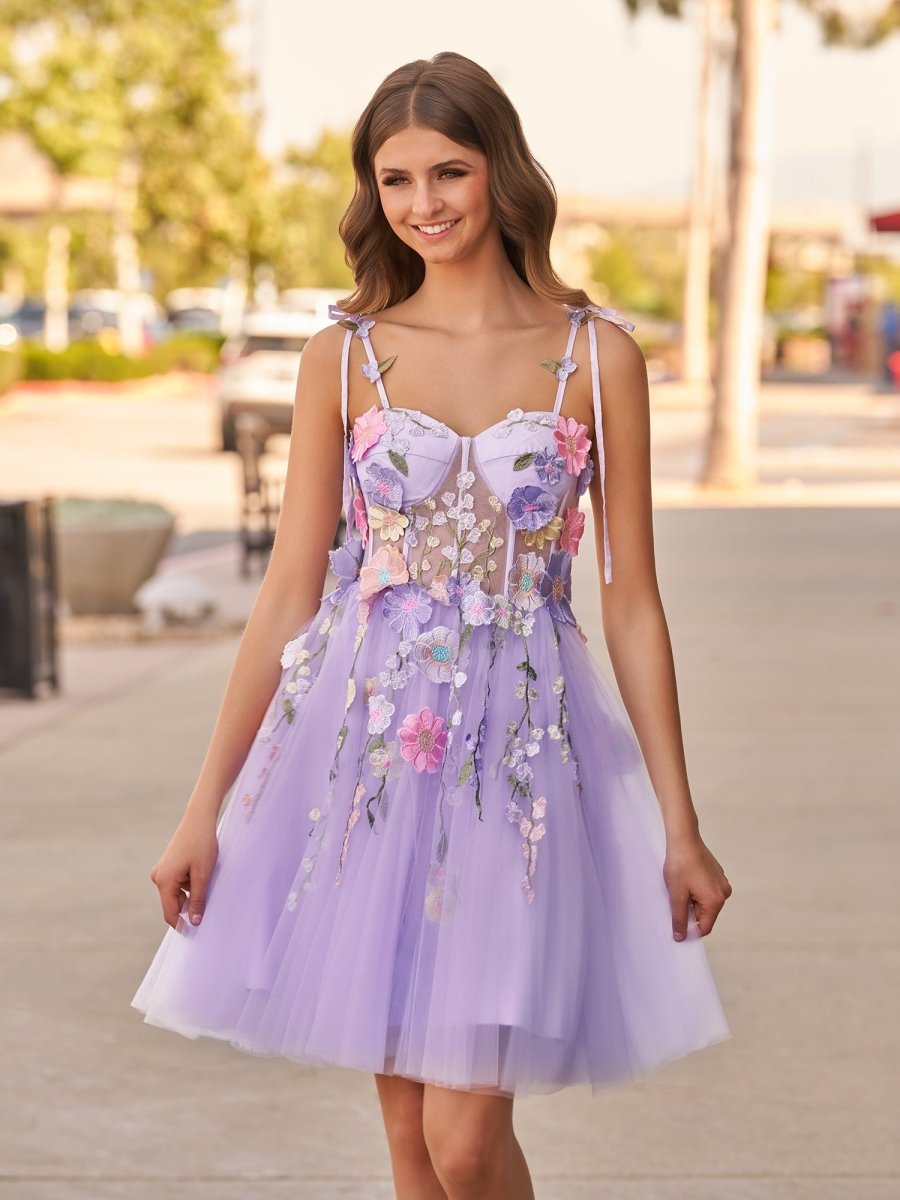 Janeka | A - Line Lavender Bloom Mini Homecoming Dress - KissProm